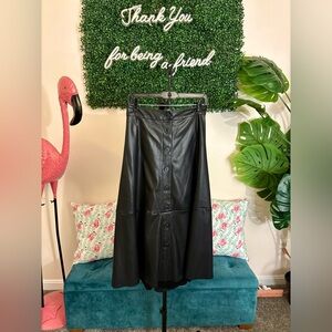 Eloquii Black Vegan Leather Button-Front Midi Skirt
